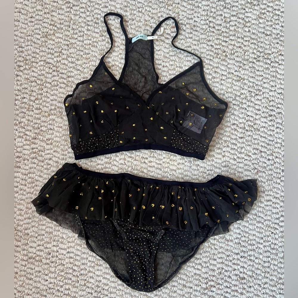 Kimchi Blue Black Sheer Bralette & Ruffle Panty Set